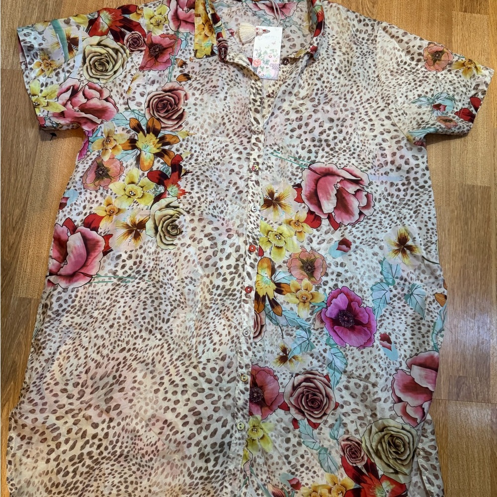 Johnny Was Multicolor Floral and Leopard Blouse